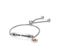 LSxAB Red Medical Alert Blood Thinner Bracelet for Women Men Emergency First Aid Engraved Adjustable Stainless Steel Chain Bracelets