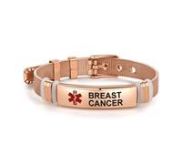 LSxAB Red Medical Alert Breast Cancer Bracelet for Women Men's Emergency First Aid Health Alert Rose Gold Adjustable Wristband Bracelets