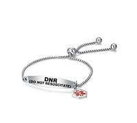 LSxAB Red Medical Alert DNR Do Not Resuscitate Bracelet for Women Men Emergency First Aid Engraved Adjustable Stainless Steel Chain Bracelets