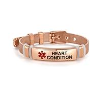 LSxAB Red Medical Alert Heart Condition Bracelet for Women Men's Emergency First Aid Health Alert Rose Gold Adjustable Wristband Bracelets