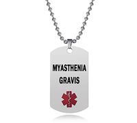 LSxAB Red Medical Alert ID Myasthenia Gravis Necklace for Seniors Emergency First Aid Health Alarm Pendant Stainless Steel Jewellery