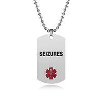 LSxAB Red Medical Alert ID Seizures Necklace for Emergency First Aid Seniors Health Alarm Pendant Men Women Stainless Steel Jewellery