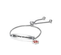 LSxAB Red Medical Alert Multiple Sclerosis Bracelet for Women Men Emergency First Aid Engraved Adjustable Stainless Steel Chain Bracelets