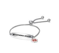 LSxAB Red Medical Alert Myasthenia Gravis Bracelet for Women Men Emergency First Aid Engraved Adjustable Stainless Steel Chain Bracelets