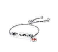 LSxAB Red Medical Alert Nut Allergy Bracelet for Women Men Emergency First Aid Engraved Adjustable Stainless Steel Chain Bracelets