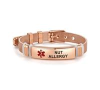LSxAB Red Medical Alert Nut Allergy Bracelet for Women Men's Emergency First Aid Health Alert Rose Gold Adjustable Wristband Bracelets