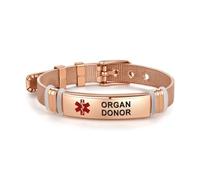 LSxAB Red Medical Alert Organ Donor Bracelet for Women Men's Emergency First Aid Health Alert Rose Gold Adjustable Wristband Bracelets