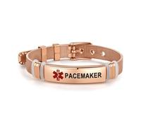 LSxAB Red Medical Alert Pacemaker Bracelet for Women Men's Emergency First Aid Health Alert Rose Gold Adjustable Wristband Bracelets