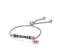 LSxAB Red Medical Alert Seizures Bracelet for Women Men Emergency First Aid Engraved Adjustable Stainless Steel Chain Bracelets