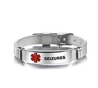 LSxAB Red Medical Alert Seizures Identification Bracelet for Women Mens First Aid Seniors Health Alarm Laser Engraved Adjustable PVC Band Wristband Bracelets