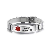 LSxAB Red Medical Alert Type 1 Diabetes Identification Bracelet for Women Mens First Aid Seniors Health Alarm Laser Engraved Adjustable PVC Band Wristband Bracelets