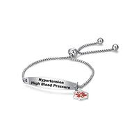 LSxAB Red Medical ID Hypertension High Blood Pressure Bracelet for Women Men Adjustable Stainless Steel Chain Bracelets