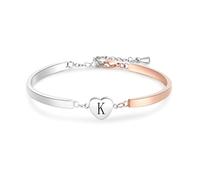 LSxAB Rose Gold and Silver Heart K Letter Bracelets for Women Personalized Name Initial Bangle Bracelet Jewellery Birthday Gifts