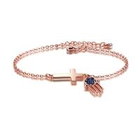 LSxAB Rose Gold Evil Eye Charm Cross Bracelet for Women Amulet Good Luck Protection Adjustable Bracelets for Sister Best Friend