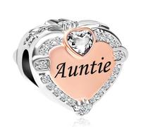 LSxAB Rose Gold Heart Auntie Charm Compatible with Pandora Charms Bracelets