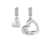 LSxAB Rose Gold Heart Big Sister and Little Sister Charm Compatible with Pandora Charms Bracelets