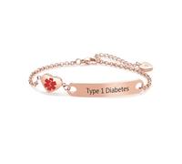 LSxAB Rose Gold Medical Alert ID Type 1 Diabetes Bracelet for Women Elderly Emergency First Aid Stainless Steel Adjustable Chain Bracelets