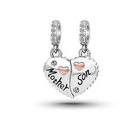 LSxAB Rose Gold Mother Son Charms 2 Pcs Matching Heart Love Mothers Day Charm Beads Compatible with Pandora Bracelets