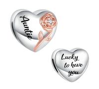 LSxAB Rose Heart Love Auntie Lucky to Have You Charm Compatible with Pandora Charms Bracelets