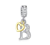 LSxAB Sparkling B Letter Charm for Pandora Charms Bracelets Gold Heart Silver Alphabet Initial Dangle Bead Jewellery Gift for Women
