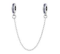 LSxAB Sparkling Blue Cubic Zirconia Safety Chain Spacer Charm Compatible with Pandora Charms Bracelets