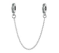 LSxAB Sparkling Blue Cubic Zirconia Safety Chain Spacer Charm Compatible with Pandora Charms Bracelets