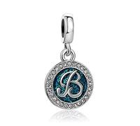 LSxAB Sparkling Blue Letter B Initial Charm for Women Birthday Compatible with Pandora Charms Bracelets and Necklaces