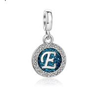 LSxAB Sparkling Blue Letter E Initial Charm for Women Birthday Compatible with Pandora Charms Bracelets and Necklaces