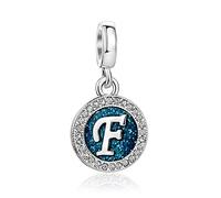 LSxAB Sparkling Blue Letter F Initial Charm for Women Birthday Compatible with Pandora Charms Bracelets and Necklaces