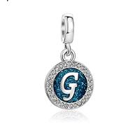 LSxAB Sparkling Blue Letter G Initial Charm for Women Birthday Compatible with Pandora Charms Bracelets and Necklaces