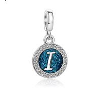 LSxAB Sparkling Blue Letter I Initial Charm for Women Birthday Compatible with Pandora Charms Bracelets and Necklaces
