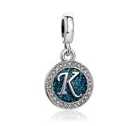 LSxAB Sparkling Blue Letter K Initial Charm for Women Birthday Compatible with Pandora Charms Bracelets and Necklaces