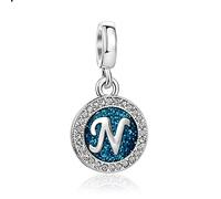LSxAB Sparkling Blue Letter N Initial Charm for Women Birthday Compatible with Pandora Charms Bracelets and Necklaces