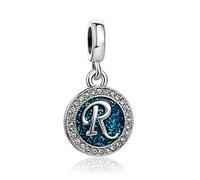 LSxAB Sparkling Blue Letter R Initial Charm for Women Birthday Compatible with Pandora Charms Bracelets and Necklaces