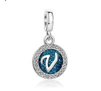LSxAB Sparkling Blue Letter V Initial Charm for Women Birthday Compatible with Pandora Charms Bracelets and Necklaces