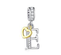 LSxAB Sparkling E Letter Charm for Pandora Charms Bracelets Gold Heart Silver Alphabet Initial Dangle Bead Jewellery Gift for Women