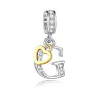 LSxAB Sparkling G Letter Charm for Pandora Charms Bracelets Gold Heart Silver Alphabet Initial Dangle Bead Jewellery Gift for Women