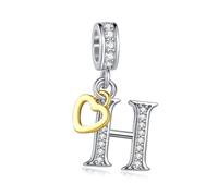 LSxAB Sparkling H Letter Charm for Pandora Charms Bracelets Gold Heart Silver Alphabet Initial Dangle Bead Jewellery Gift for Women