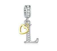 LSxAB Sparkling L Letter Charm for Pandora Charms Bracelets Gold Heart Silver Alphabet Initial Dangle Bead Jewellery Gift for Women