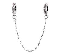 LSxAB Sparkling Pink Cubic Zirconia Safety Chain Spacer Charm Compatible with Pandora Charms Bracelets