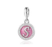 LSxAB Sparkling Pink S Dangle Letter Charm for Pandora Charms Bracelets Alphabet Initial Name Bead Jewellery Gift for Women