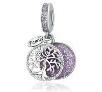 LSxAB Sparkling Purple Tree of Life Family Charm Compatible with Pandora Charms Bracelets