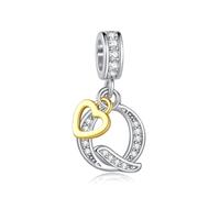 LSxAB Sparkling Q Letter Charm for Pandora Charms Bracelets Gold Heart Silver Alphabet Initial Dangle Bead Jewellery Gift for Women