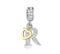 LSxAB Sparkling R Letter Charm for Pandora Charms Bracelets Gold Heart Silver Alphabet Initial Dangle Bead Jewellery Gift for Women