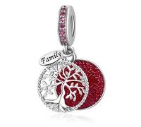 LSxAB Sparkling Red Tree of Life Family Charm Compatible with Pandora Charms Bracelets