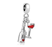 LSxAB Sparkling Red Wine Bottle and Glass Charm Compatible with Pandora Charms Bracelets