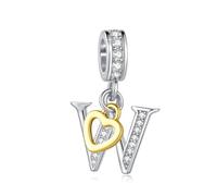 LSxAB Sparkling W Letter Charm for Pandora Charms Bracelets Gold Heart Silver Alphabet Initial Dangle Bead Jewellery Gift for Women