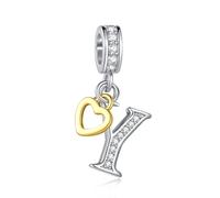 LSxAB Sparkling Y Letter Charm for Pandora Charms Bracelets Gold Heart Silver Alphabet Initial Dangle Bead Jewellery Gift for Women