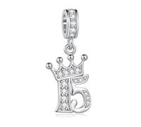 LSxAB Sparling CZ Crown 15th Birthday Charm for Women Compatible with Pandora Charms Bracelets