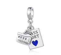 LSxAB Travel Charm Passport with Steamship Bead Compatible with Pandora Charms Bracelets
